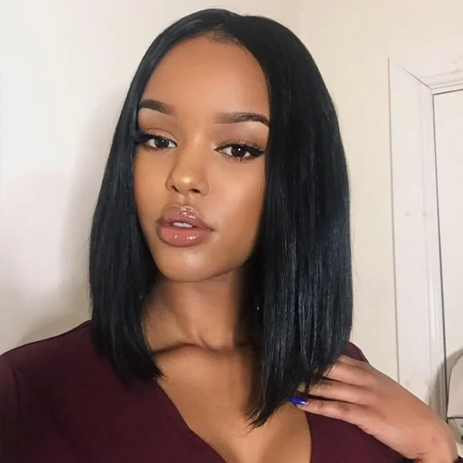 Bob wig with a wavy texture for a beachy lookMegalook 15A Short Cut Bob 4x4 Lace Wigs 180% Density Natural Color Straight Human Hair