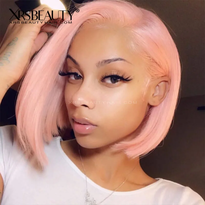 Ash - blonde bob wig for a trendy and cool - toned lookStraight Blunt Cut Pink Bob Wig 13x4 Invisible Lace Front Human Hair Wig [BOB19]