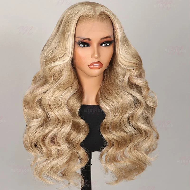 Adjustable - cap bob wig for a comfortable fit(Super Deal) 13x4 Lace Front Blonde Khaki Wig With Long Wavy For Women Straight Stylish 5x6 Wear Go Glueless Blonde Highlight Wig