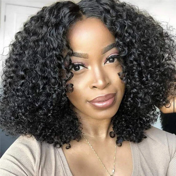 Heat - resistant bob wig for styling versatility(Super Deal)EaseElle Series Minimalist 6 Inch Deep Part Hairline Glueless Lace Jerry Curly Bob Pre-Bleached Miny Knots Middle Part Closure Wigs