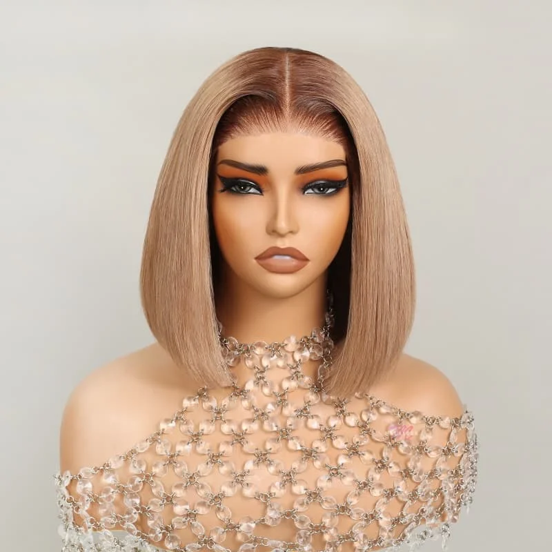 Bob wig made from high - quality synthetic fibers(Super Deal)Glueless 12inch Straight Bob Pre-Bleached Miny Knots 6X5 Wear Go Closure Wigs