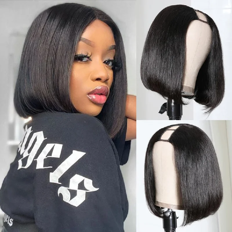 Adjustable - cap bob wig for a comfortable fitU Part Bob Wig Affordable Glueless Human Hair Wig