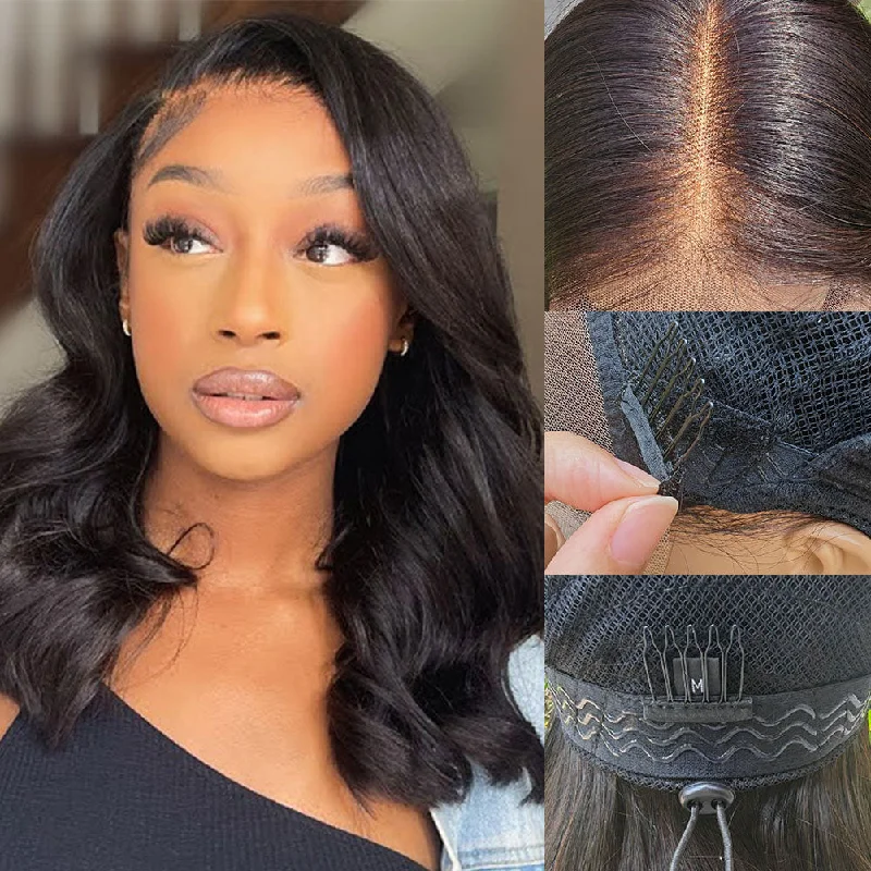 Bob wig with side - swept bangs for a sophisticated lookUpgraded Drawstring 9x6/13x6 Fitted Lace Closure Barrel Curls Wavy Gluelss Bob Wig