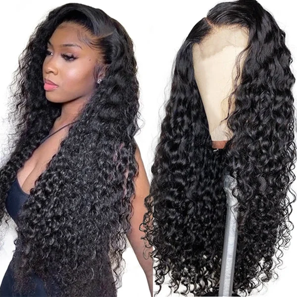 Water wave wig in a jet - black color for a classic appearance250% Water Wave Closure Wig 4X4 HD Transparent Lace Human Hair wig 30 Inch