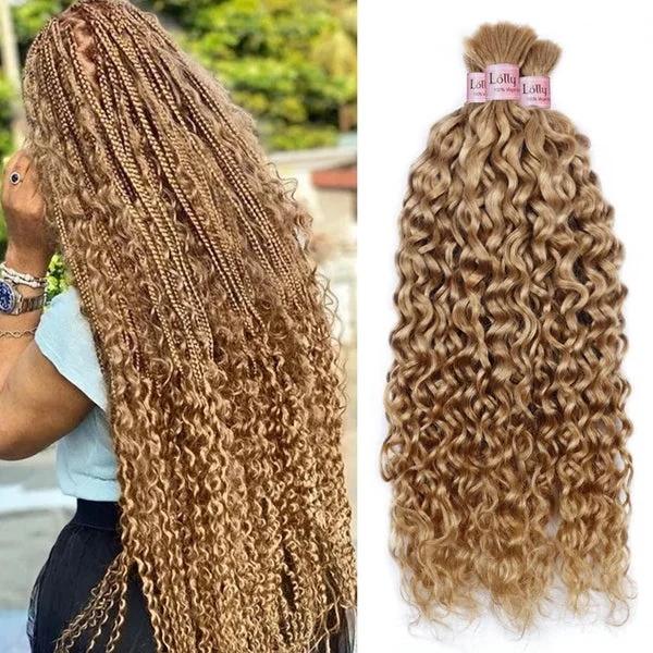 Synthetic water wave wig with a heat - friendly formula#27 Honey Blonde Bulk Human Hair For Braiding Brown Water Wave Human Hair Bundles No Weft Bundles For Women Hair Extensions