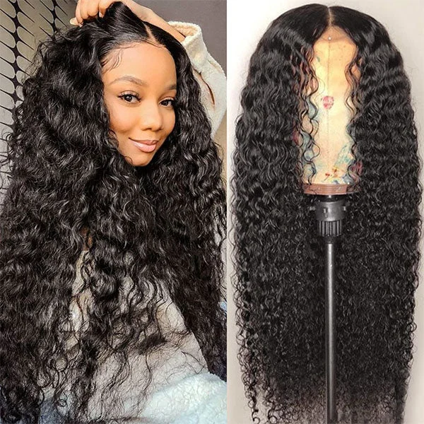 Long - length water wave wig with a natural - looking texture28inch Water Wave Lace Front Wig 4x4 HD Lace Frontal Wig Human Hair Wigs for Women