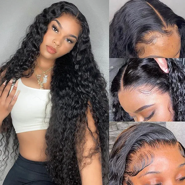 Long - length water wave wig with a natural - looking texture30 32 Inch Water Wave 13x4 HD Lace Front Wigs Pre Plucked Bleached Knots Glueless Lace Frontal Human Hair Wigs for Women