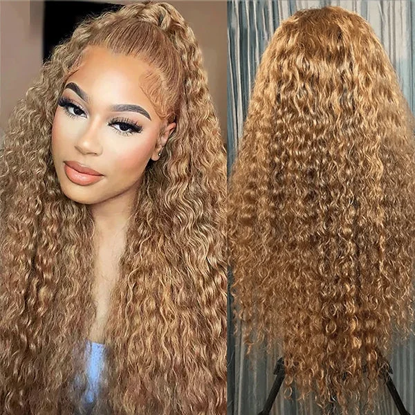 Water wave wig with a middle - part for a classic and elegant style#27 Honey Blonde 13x4 HD Lace Front Wig Water Wave Colored Human Hair Lace Wigs For Women