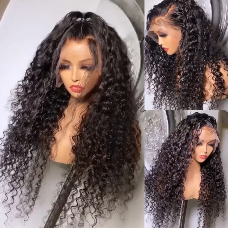 Water wave wig with a pre - bleached knot for a natural - looking scalp300% Density Glueless Wigs Human Hair 13x4 Water Curly Lace Frontal Wigs Pre Plucked Transparent Lace Wigs