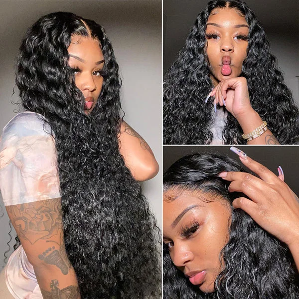 Water wave wig with a 150 - density for a full and thick appearance4 Bundles Indian Water Wave Virgin Human Hair Weave Bundles