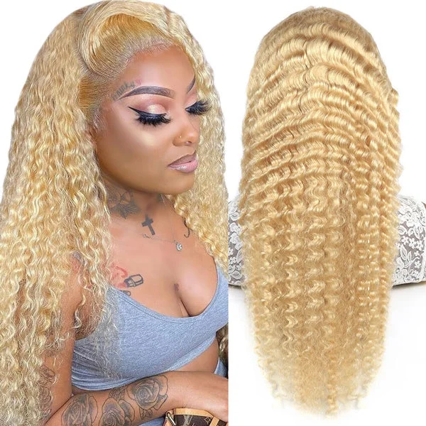 Lace - front water wave wig for a seamless hairline613 Blonde Water Wave Human Hair Wigs HD Lace Wigs For Women 30 Inch Lace Front Wig