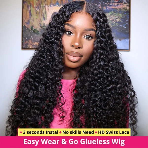 Lace - front water wave wig for a seamless hairline[30"=$189] Lolly Wear Go Wigs Flash Sale 13x4 Glueless HD Lace Front Wigs Human Hair Water Wave Pre Bleached Knots Pre Plucked Lace Wig