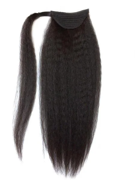 Ponytails with adjustable length for a customized fitWrap Around 100% Human Hair Ponytail in Kinky Straight 18" - Xtra Thick