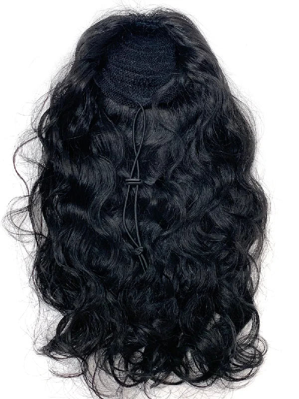 Ponytails with a pre - attached bow for a cute and girly lookDraw String Ponytail- 100% Human Hair Deep Bodywave 14"