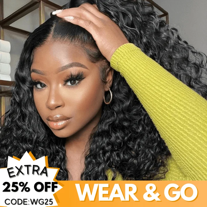 Water wave wig with a curly fringe for a playful and youthful vibeGlueless 13x4/6x4.5 Water Wave Pre Cut HD Transaparent Lace Human Hair Wigs With Breathable Cap Air Wig-Geeta Hair