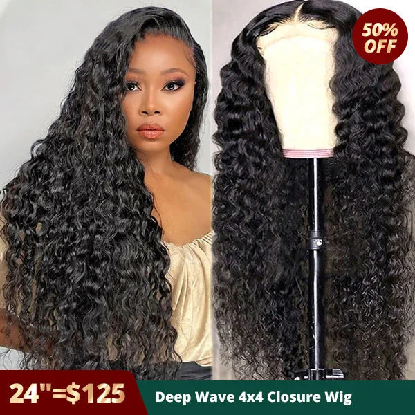 Water wave wig with a natural - looking root for a more realistic look[Christmas Sale]HD Lace Glueless Water Wave 4x4 HD Lace Closure Wig 180% Density Flash Sale