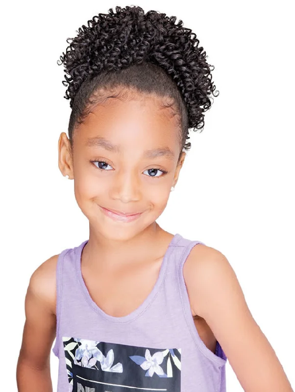 Human hair ponytails with a natural shine for a luxurious lookJanet Collection Lovely Kid VINE CURL Drawstring