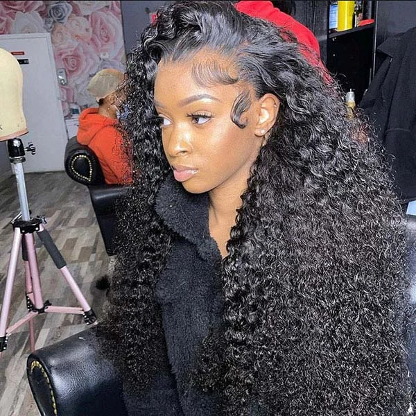 Water wave wig in a jet - black color for a classic appearanceJunoda Water Wave Full Lace Wig Virgin Human Hair Lace Wig for Women Pre Plucked