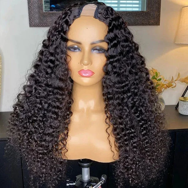 Water wave wig with a 150 - density for a full and thick appearanceJunoda Water Wave U Part Wig Beginnger Friendly Glueless Human Hair Wigs for Women