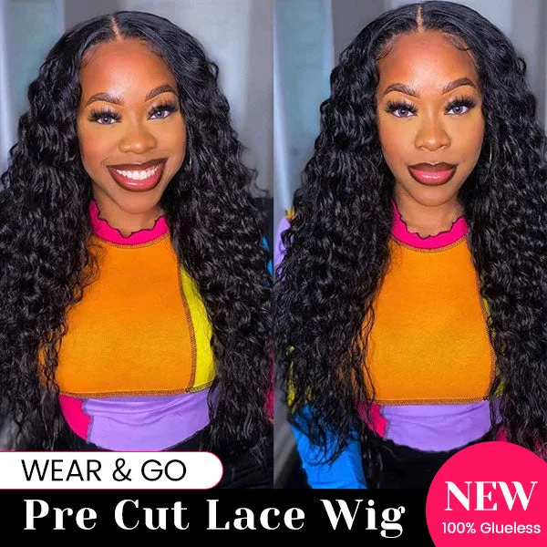 Heat - resistant water wave wig for easy styling at homeJunoda Water Wave Wear & Go Wig Glueless Lace Closure Wig Pre Cut Lace Natural Hairline