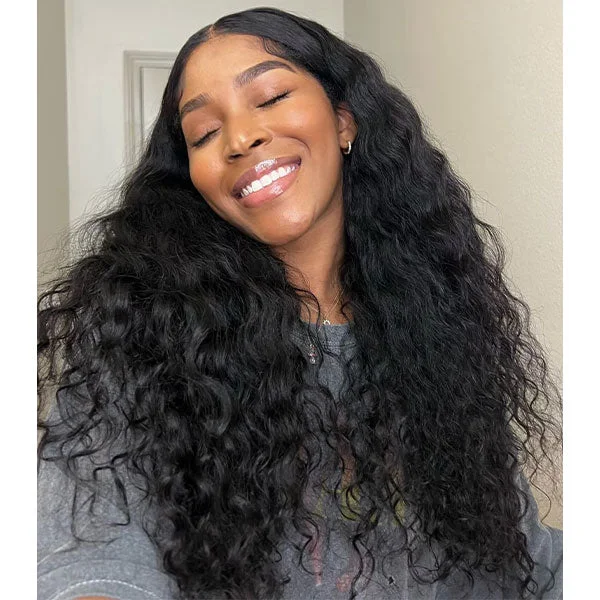 Long - length water wave wig with a natural - looking textureJunoda Wear & Go Water Wave Wig 3 Seconds Install Quick Pre Cut Lace No Stuffy Air Wig LakiaStar Recommend