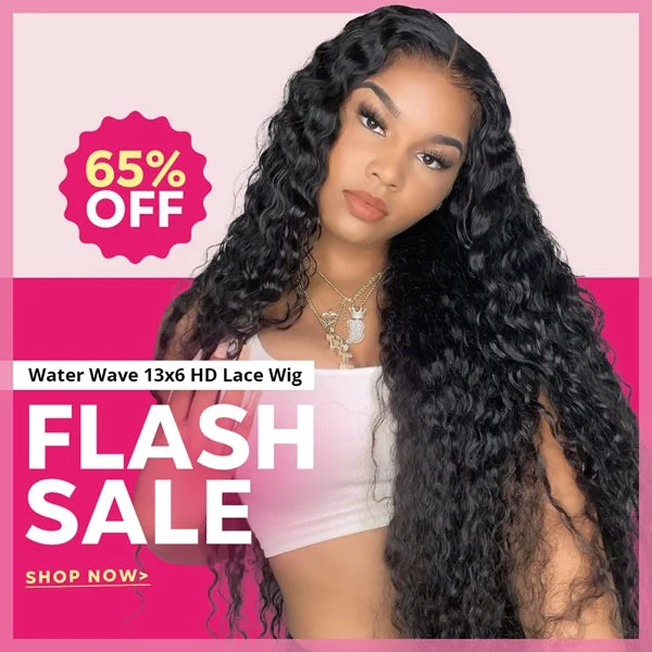 Water wave wig with a pre - bleached knot for a natural - looking scalpLolly 65% OFF Flash Sale Water Wave Wig 13x6 HD Lace Front Human Hair Wigs