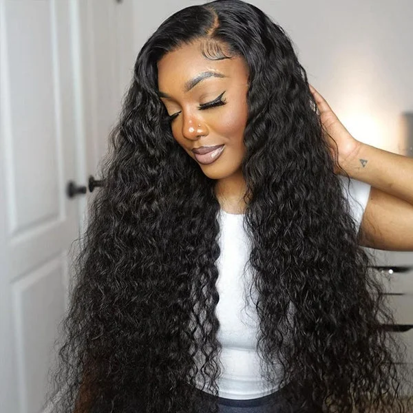 Water wave wig with a side - part for a more flattering lookLolly Water Wave Wear Go Gluless Wigs C-Cap Bleached Knots Pre Plucked Human Hair Wigs