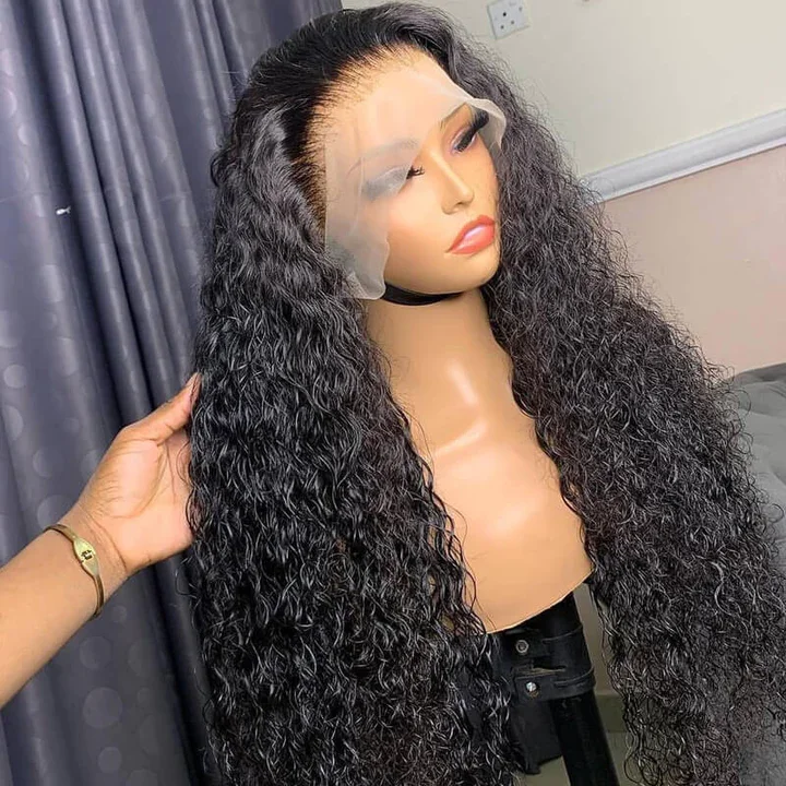 Water wave wig with a silk - base cap for a comfortable and smooth feelTransparent 13x4 Lace Front Wig Water Wave Wig 180 Density  Human Hair Wigs For Sale