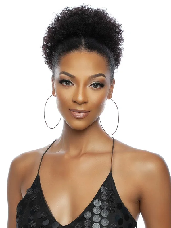 Ponytails with a side - swept bang for a flattering and stylish lookMane Concept Pristine Queen Human Hair DrawString - PQWNT03 AFRO PUFF WNT LARGE