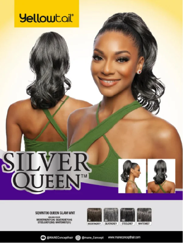 Curly ponytails with tight ringlets for a playful and feminine vibeMane Concept YellowTaiL Silver Queen Ponytail Drawstring - QUEEN GLAM WNT (SQWNT06)