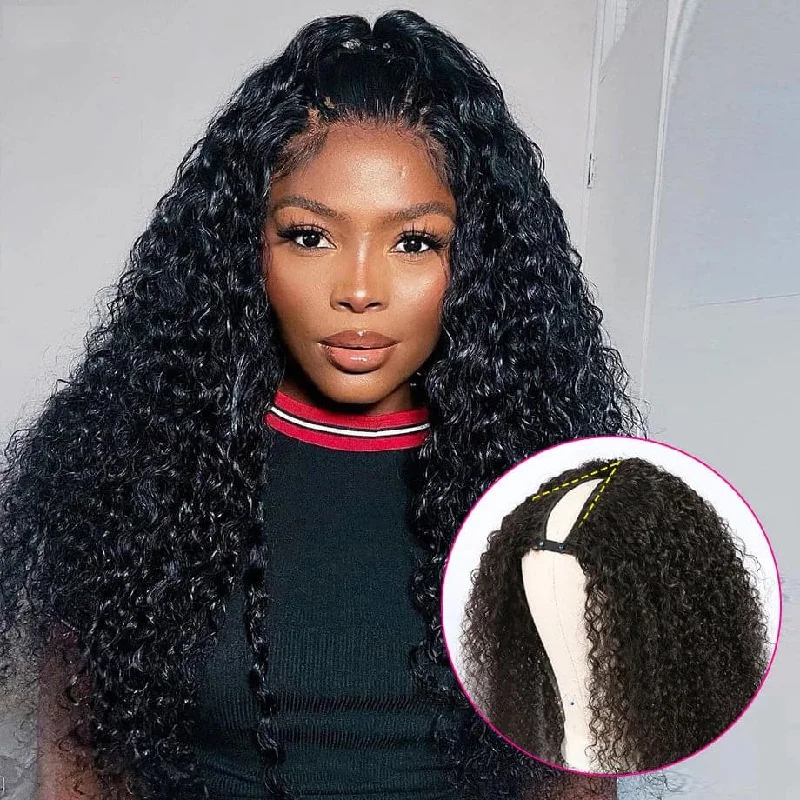 Water wave wig with a pre - plucked hairline for a more natural lookNew V Part Water Wave Upgrade No Lace Out Brazilian Remy Human Hair Wigs For Women