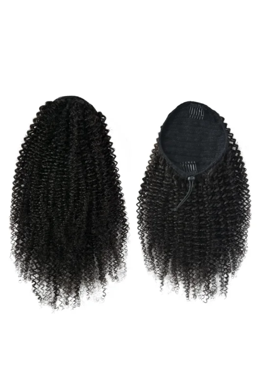 Black - colored ponytails for a classic and timeless appearanceNicole 4a Burmese Kinky Curly Drawstring Ponytail