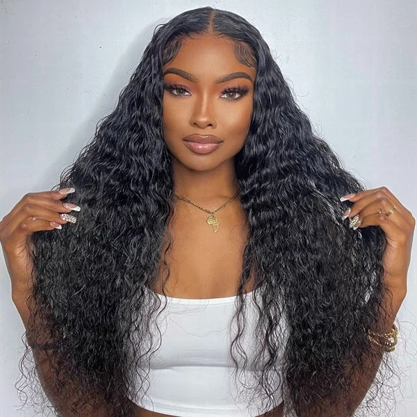 Human - hair water wave wig for a luxurious and natural feelLolly Bleached Knots13x6 HD Invisible Wear Go Gluless Wigs Water Wave Pre Plucked HD Lace Front Human Hair Wigs