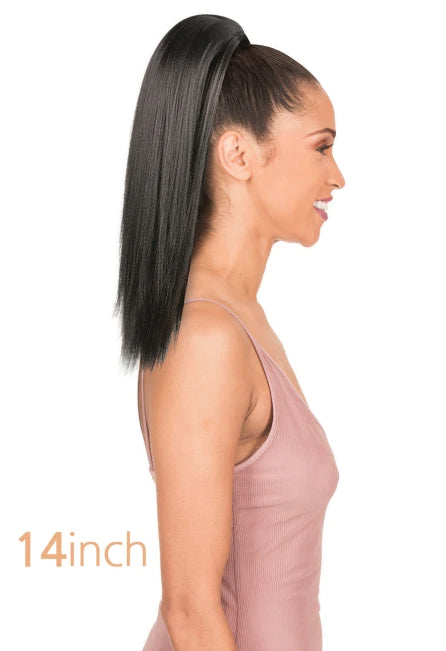 Ponytails with a side - swept bang for a flattering and stylish lookNew Born Free Ponytail Straight 14" - PST14