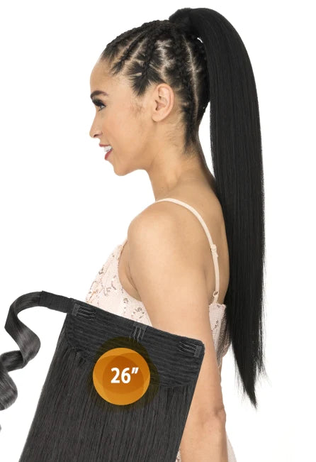 Ponytails for a gym workout with moisture - wicking propertiesNew Born Free Warp N Tail - Natural Yaki Straight 26" - PWY26