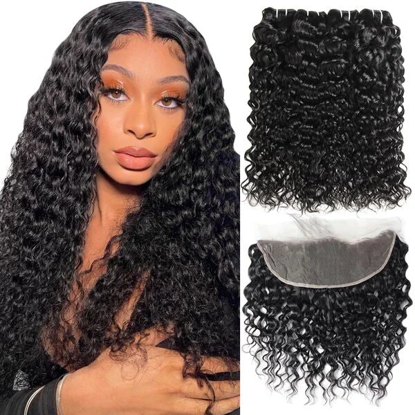 Heat - resistant water wave wig for easy styling at homeWater Wave Bundles with 13x6 Hd Lace Frontal Virgin Human Hair 3 Bundles with Frontal