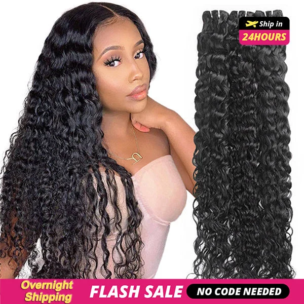 Adjustable - cap water wave wig for a comfortable fitShip In 24 Hours- Overnight Shipping Water Wave Human Hair Bundles Deal 10A Virgin Hair Weave 3 Bundles Extensions Flash Sale