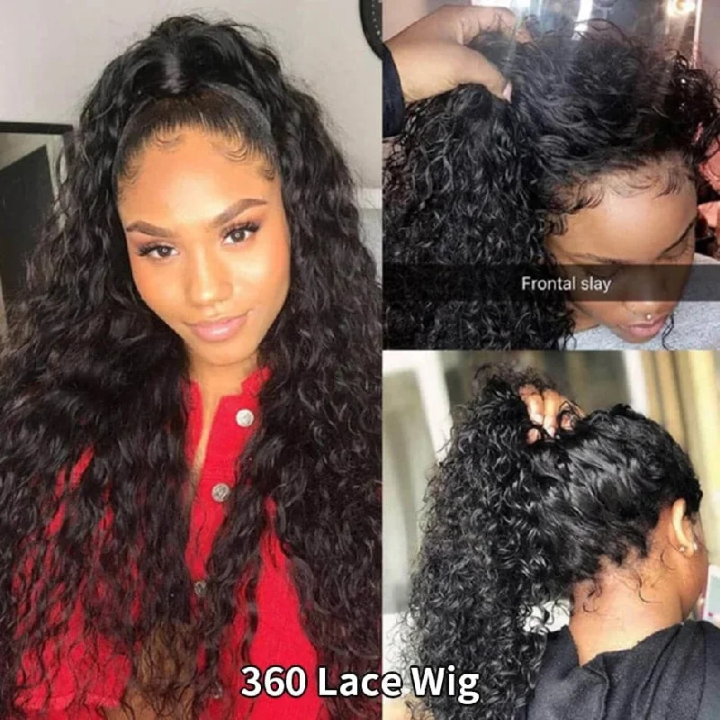 Adjustable - cap water wave wig for a comfortable fitWater Wave 360 Lace Front Human Hair Wigs For Black Women