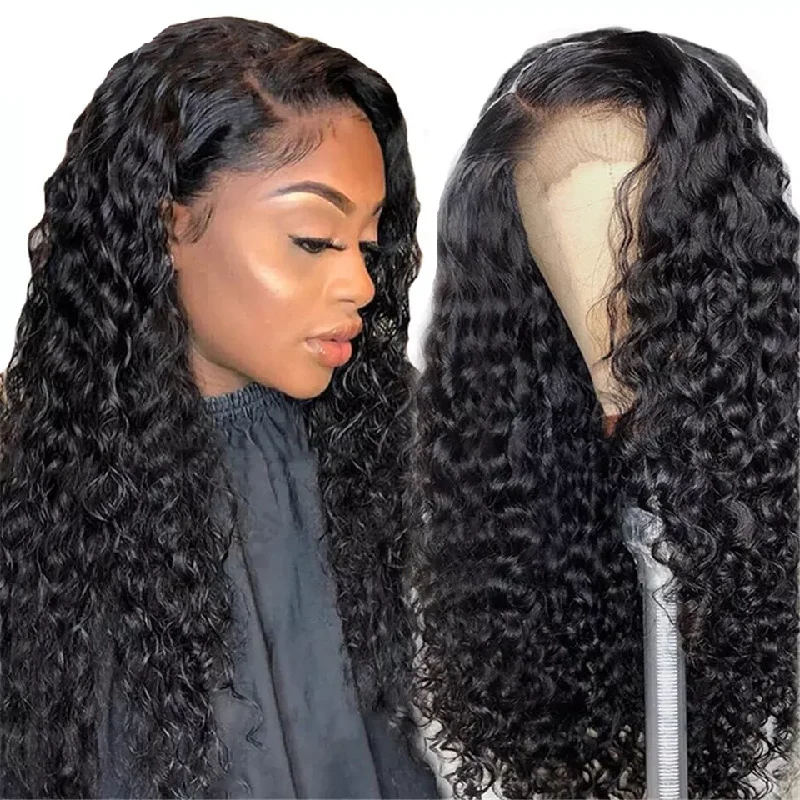 Water wave wig with a side - swept bang for a sophisticated lookWater Wave L Part Wig Human Hair for Black Women Side Part Wigs Natural Color