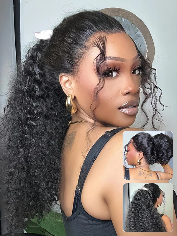 Water wave wig with a curly fringe for a playful and youthful vibeWavymy Water Wave 360 Fit Pre-Cut Lace Wear & Go Wigs Flexi-Fit Invisible Drawstring Cap Glueless Pre-Bleached Wigs 180% Density