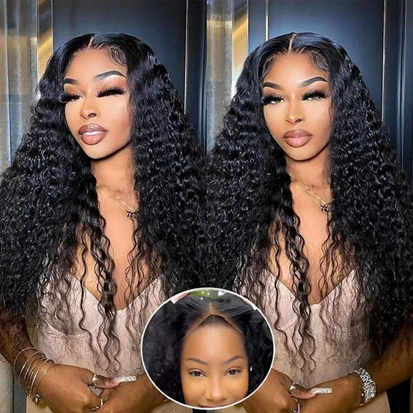 Water wave wig in a jet - black color for a classic appearanceWear Go Glueless Wig Water Wave 6x6 HD Lace Closure Wigs Pre Plucked Bleached Knots Ready To Wear Beginners Wig 180% Density