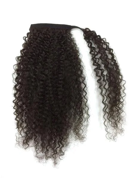 High - volume ponytails for a bold and glamorous appearanceWrap Around 100% Human Hair Ponytail in Kinky Curly 14"