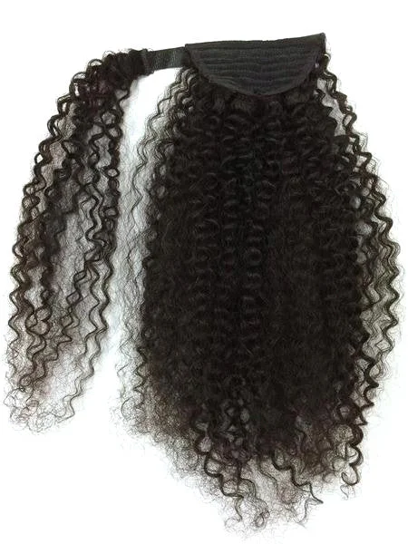 Human hair ponytails with a natural shine for a luxurious lookWrap Around 100% Human Hair Ponytail in Kinky Curly 18"