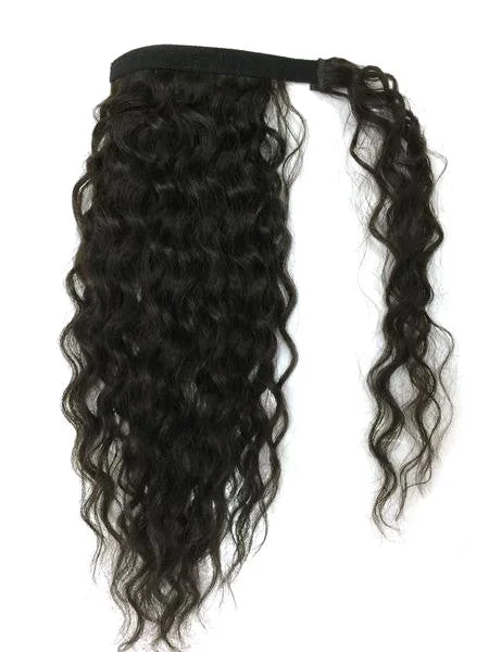 Ponytails with a pre - attached bow for a cute and girly lookWrap Around 100% Human Hair Ponytail in Kinky Wave 14"