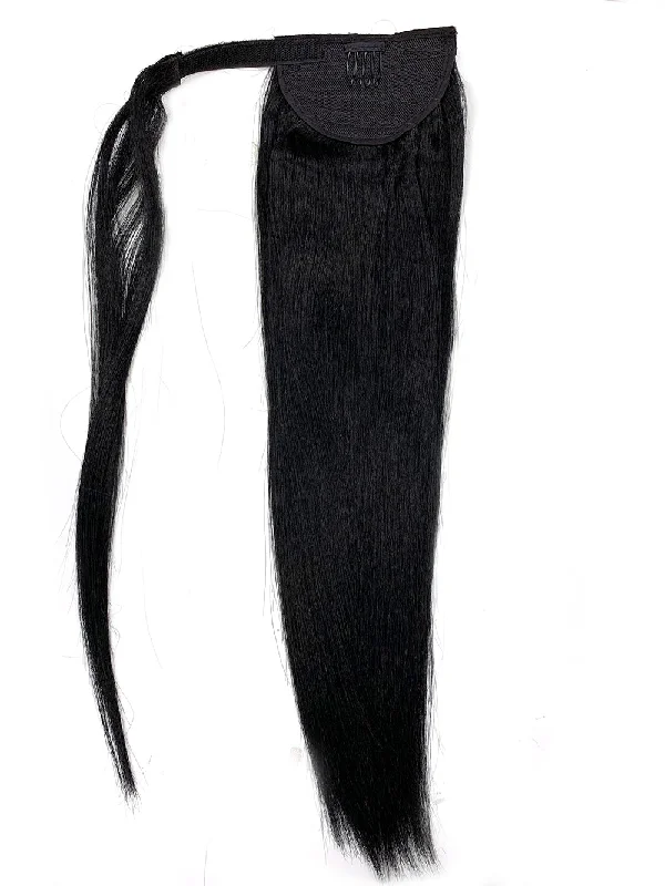 Ponytails made from recycled materials for an eco - friendly optionWrap Around 100% Human Hair Ponytail in Yaki Perm Straight 18"