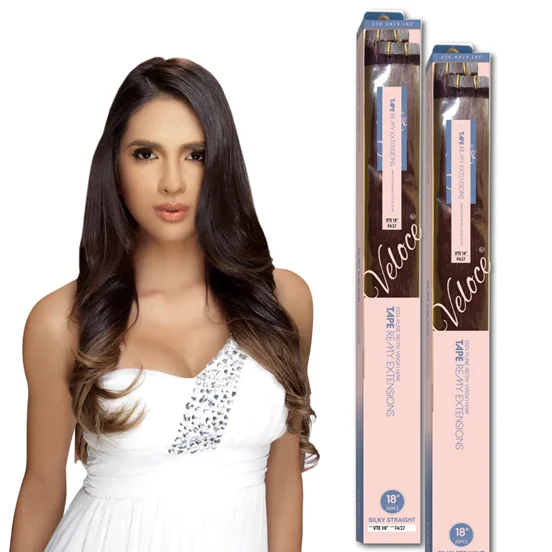 Clip - in hair extensions with a side - part for a more flattering look100% Remy Veloce Tape-In Extensions 18″ VTE-18