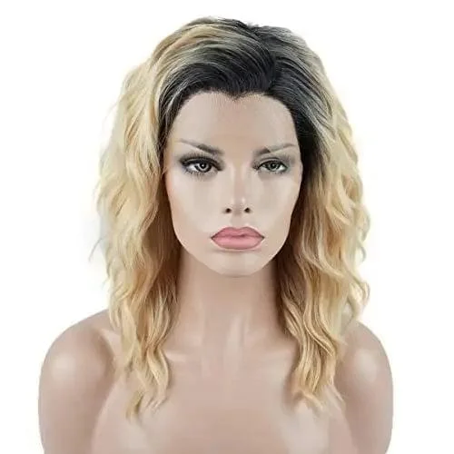 Curly wig with a natural - looking root for a more realistic look14 Inch Dark Root Blonde Wig