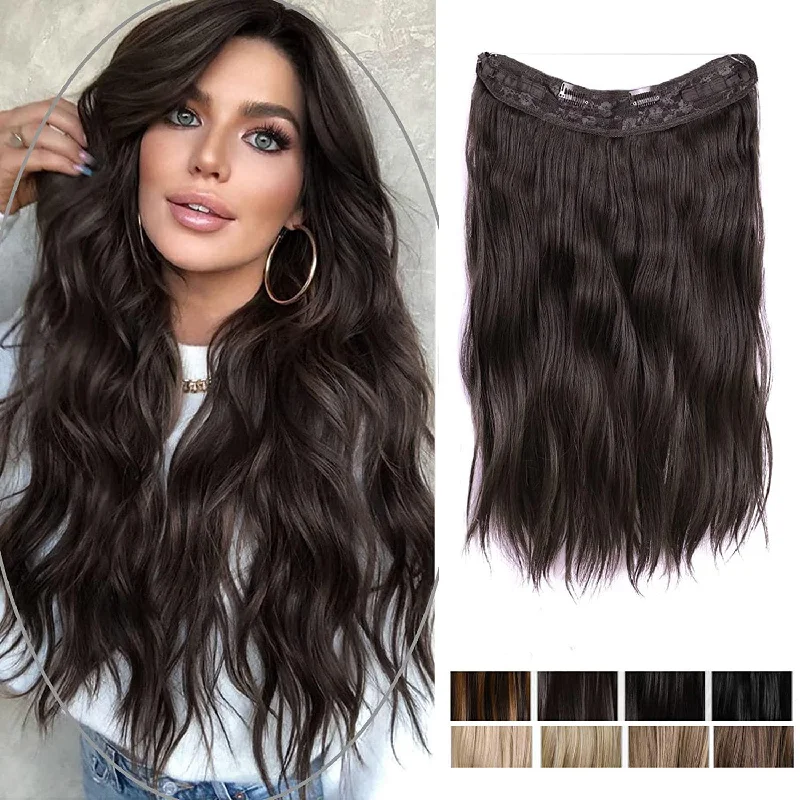 Clip - in hair extensions with a wispy fringe for a soft and feminine lookCaugtoo 20 " Invisible Wire Hair Extensions Curly Hair Extensions - Halo Extensions