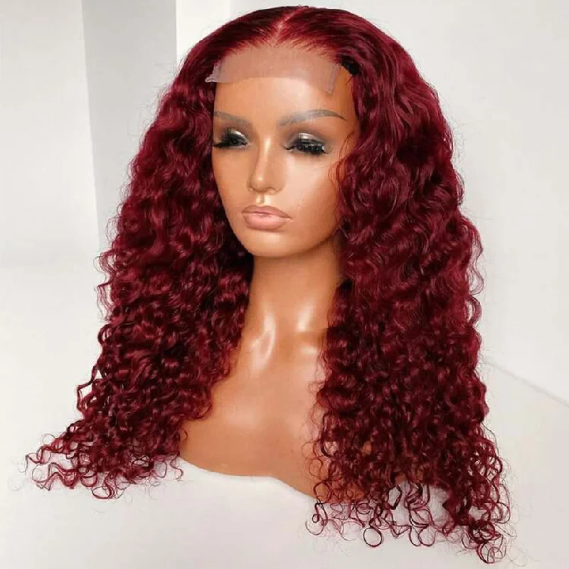 Curly wig with a side - part for a more flattering look4*4 Lace Front 4A Curly - Burg color