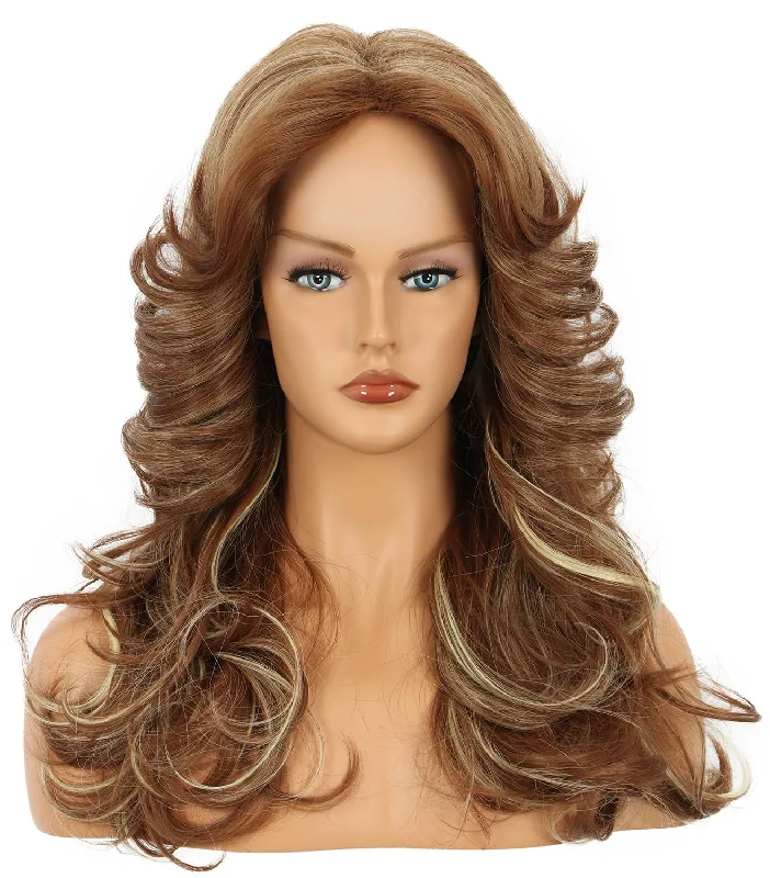 Curly wig with a middle - part for a classic and elegant style70s Disco Wig Vintage Feathered Costume Wig